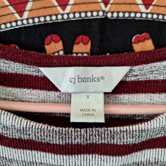 CJ Banks Size XL Boatneck Striped Knit Sweater Top 3/4 Sleeve With Buttons - Picture 2 of 5